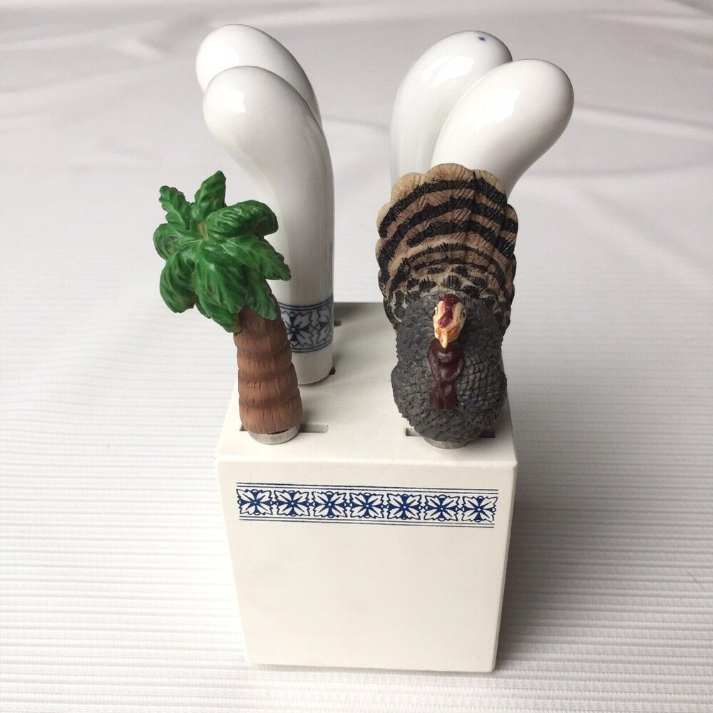 Boston Warehouse Stainless Steel Cheese Spreaders Block Turkey Palm Tree 6 Set
